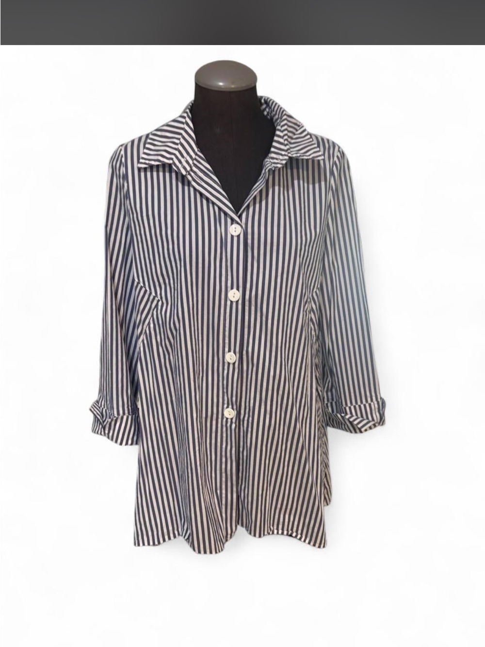 IC COLLECTION Navy and White Striped Button-Down Shirt